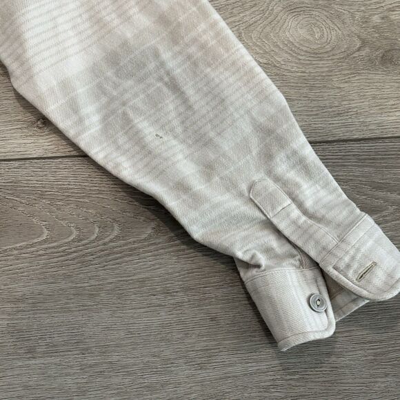 Linksoul Shirt Jacket Mens XXL Beige Stripe Shacket Long Sleeve Button Down - Picture 8 of 8